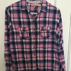 Pink & Blue Plaid Flannel Shirt